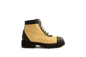 RESCHIO combat boot raffia and leather by maison Bedard