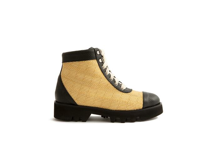 RESCHIO combat boot raffia and leather by maison Bedard