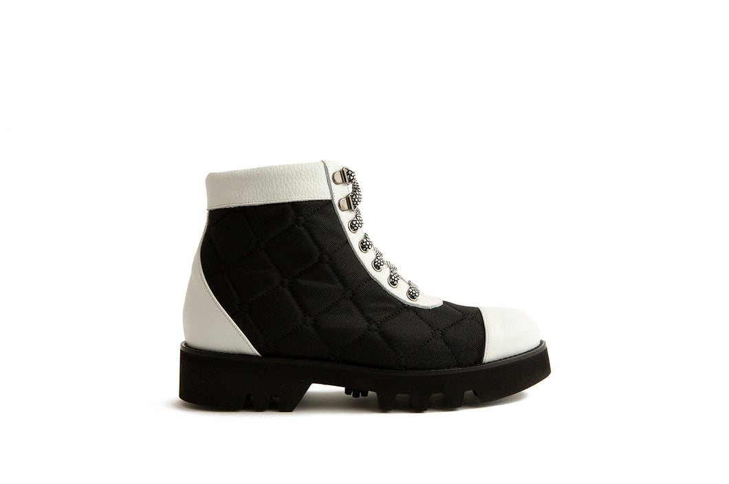 RESCHIO combat boot black and white leather by Maison Bedard